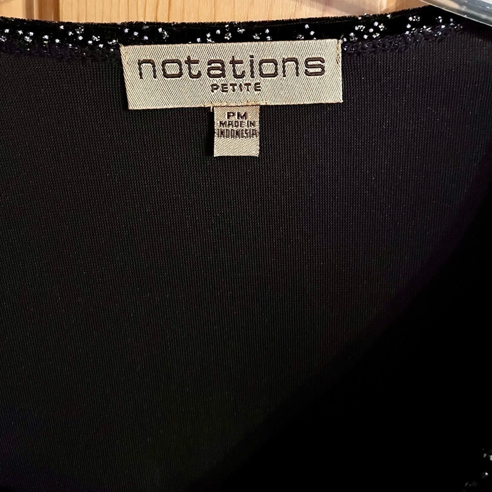 Notations NWT Black Silver Glitter Velvet Ruffle Cardigan Twofer Top Petite PM - Picture 3 of 17